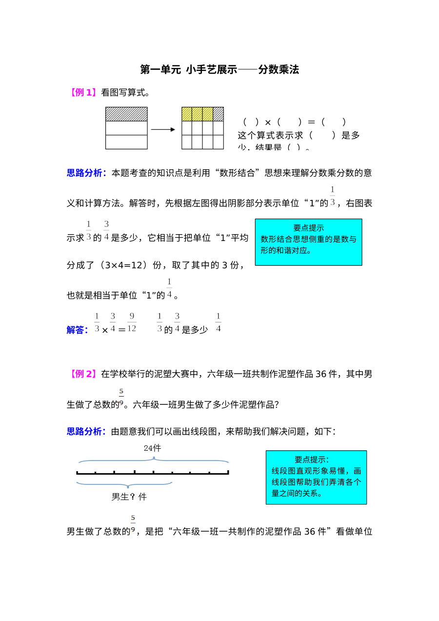 2021年第一单元小手艺展示――分数乘法检测题解析【青岛版】