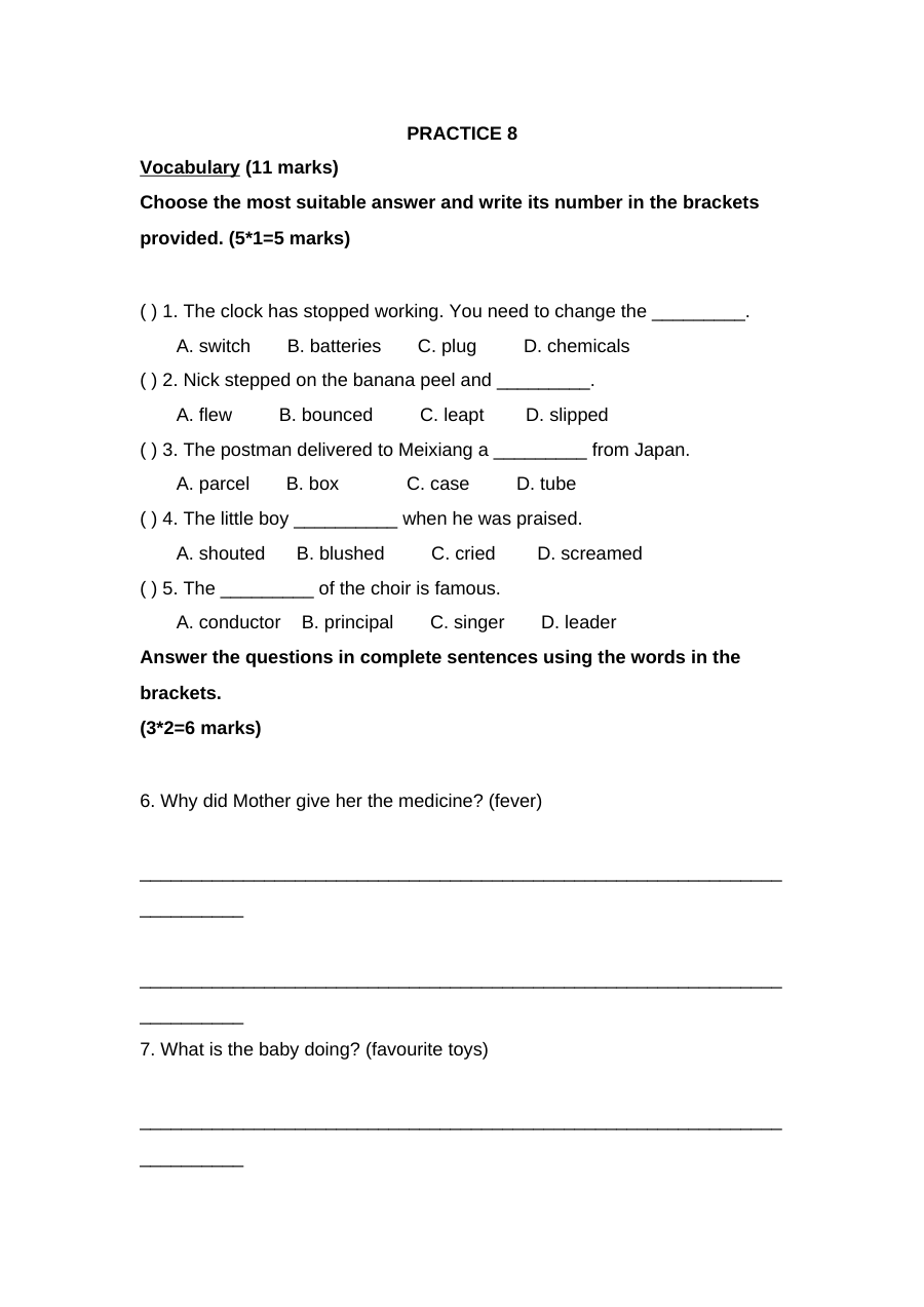 新加坡小学英语二年级试卷PRACTICE 8