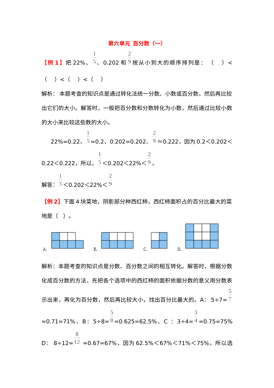 2021年六年级上册第六单元百分数（一）试题解析【人教版】