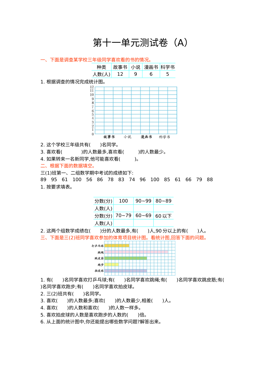 2021年五四制三年级数学上册第十一单元测试题及答案一【青岛版】