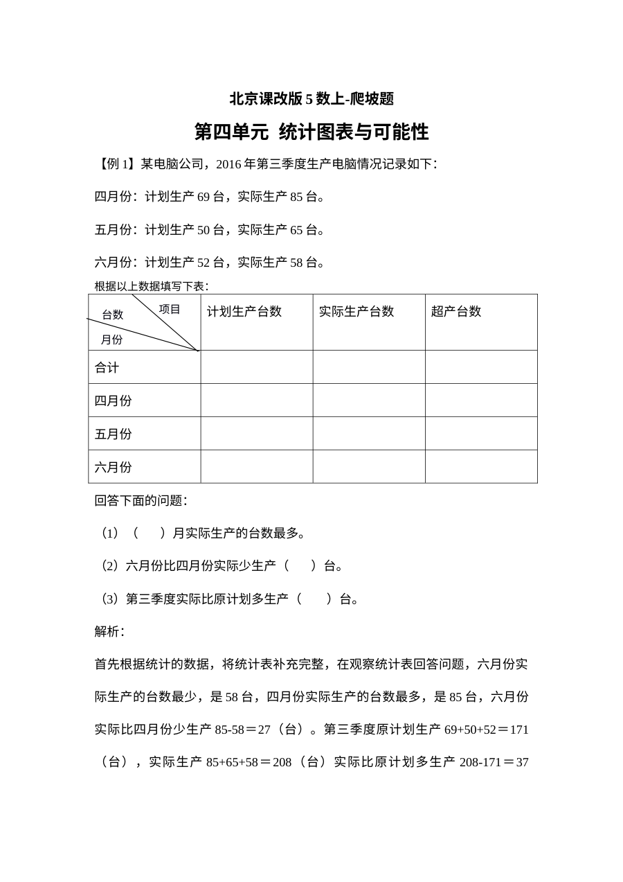 2021年五年级数学上册第四单元试题解析【北京版】