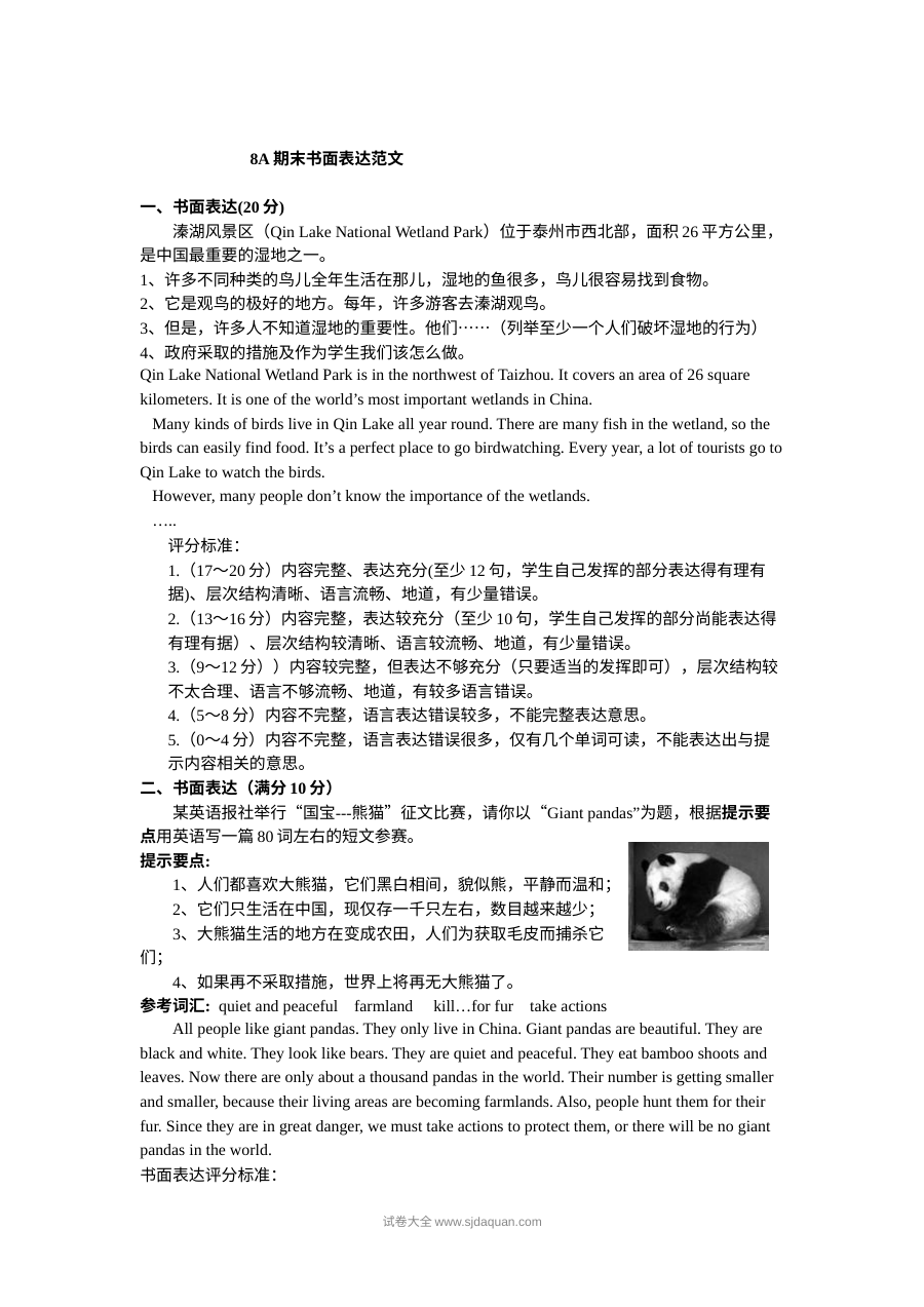译林版八年级上册英语期末专项复习：作文强化训练