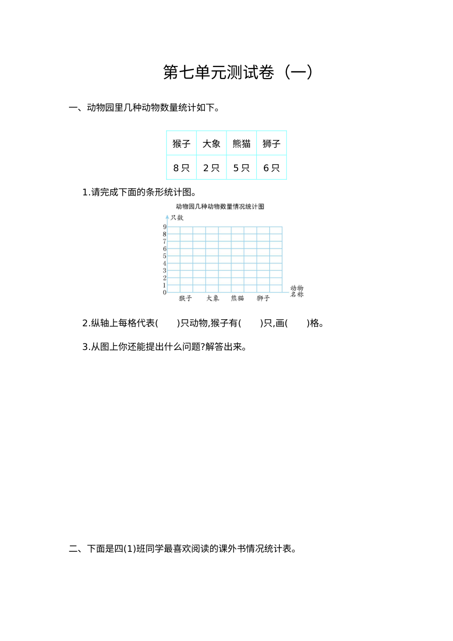 2021年人教版小学四年级数学上册第七单元测试题（含答案）