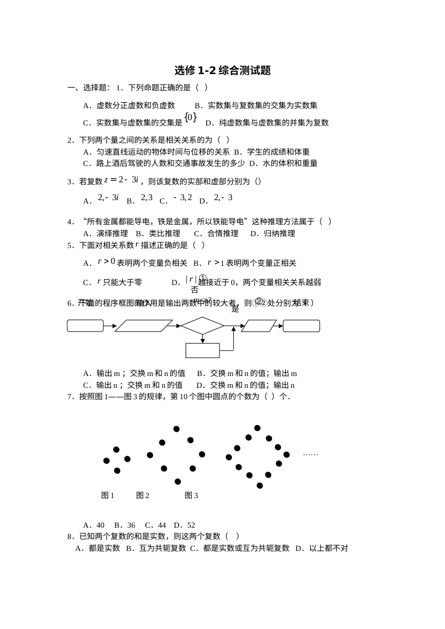 人教版高二数学选修1-2综合测试题