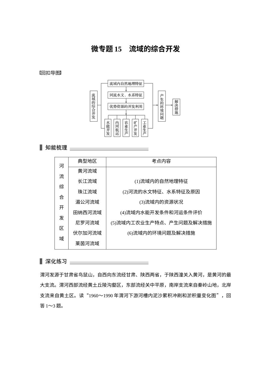 2017年高考地理考前回扣教材15：流域的综合开发（人教版）
