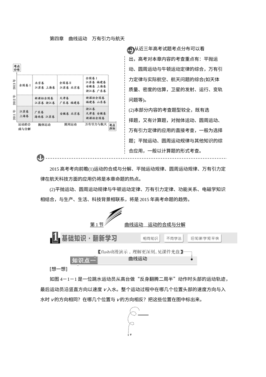 人教版高三物理高考一轮复习第四章曲线运动万有引力与航天练习题及答案