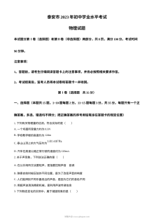 2023年山东省泰安市中考物理真题（原卷版·人教版）