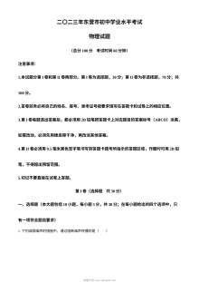 2023年山东省东营市中考物理真题（原卷版·人教版）