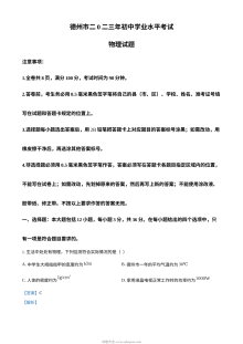 2023年山东省德州市中考物理真题（人教版·解析版）