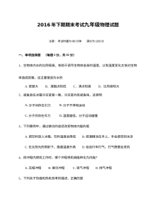 衡阳市2016-2017学年上学期九年级物理期末试卷（人教版含答案）