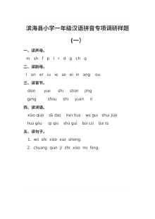 苏教版小学一年级语文汉语拼音专项复习题（5套）