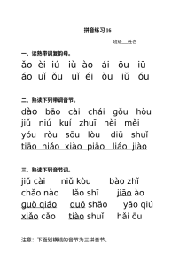 小学一年级语文汉语拼音 ao ou iu 专项练习（通用版）