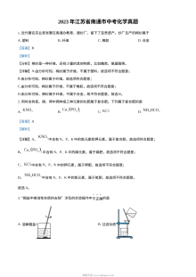 2023年江苏省南通市中考化学真题（解析版）