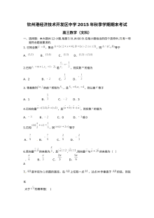 钦州港开发区2015年秋高三数学（文）期末考试试题及答案