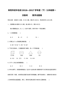 阜阳市2017年九年级数学下学期第一次联考试卷及答案
