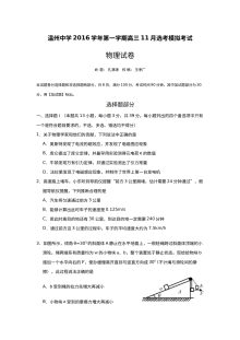 浙江省温州中学高三年级11月选考模拟考试物理试卷（人教版）含参考答案