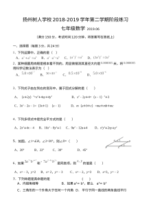 扬州树人学校2019年七年级数学5月月考试卷（初一下册）