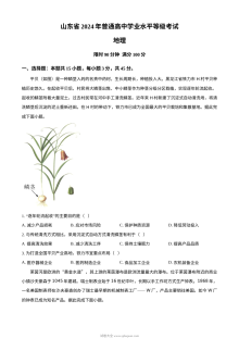 2024年山东省普通高等学校招生全国统一考试地理真题试卷（人教版）
