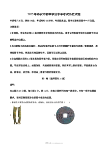2025年山东省泰安市中考历史真题