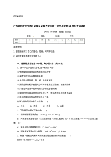 广西钦州港区高一化学11月月考试卷（人教版，含答案解析）