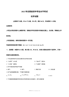 2025年云南省初中学业水平考试化学真题（人教版）
