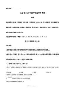 2025年四川省乐山市中考物理真题试卷（人教版）