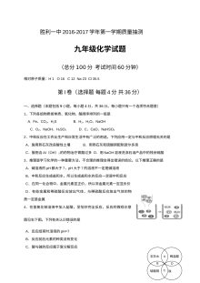 胜利一中2016-2017学年第一学期九年级化学期末考试试题及参考答案