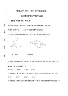 德惠三中2016年八年级上学期数学11月月考试卷（人教版含答案）