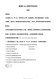 2024年山东省威海市中考化学真题（人教版）