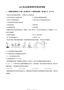 2023年山东省菏泽市中考化学真题（原卷版）