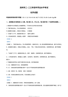 2023年山东省滨州市中考化学真题解析版（人教版）