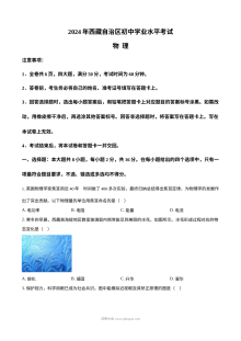2024年西藏自治区初中学业水平考试物理真题（人教版）