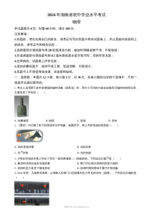 2024年湖南省中考物理真题试卷（人教版）