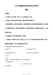 2023年西藏自治区中考物理真题（人教版·解析版）